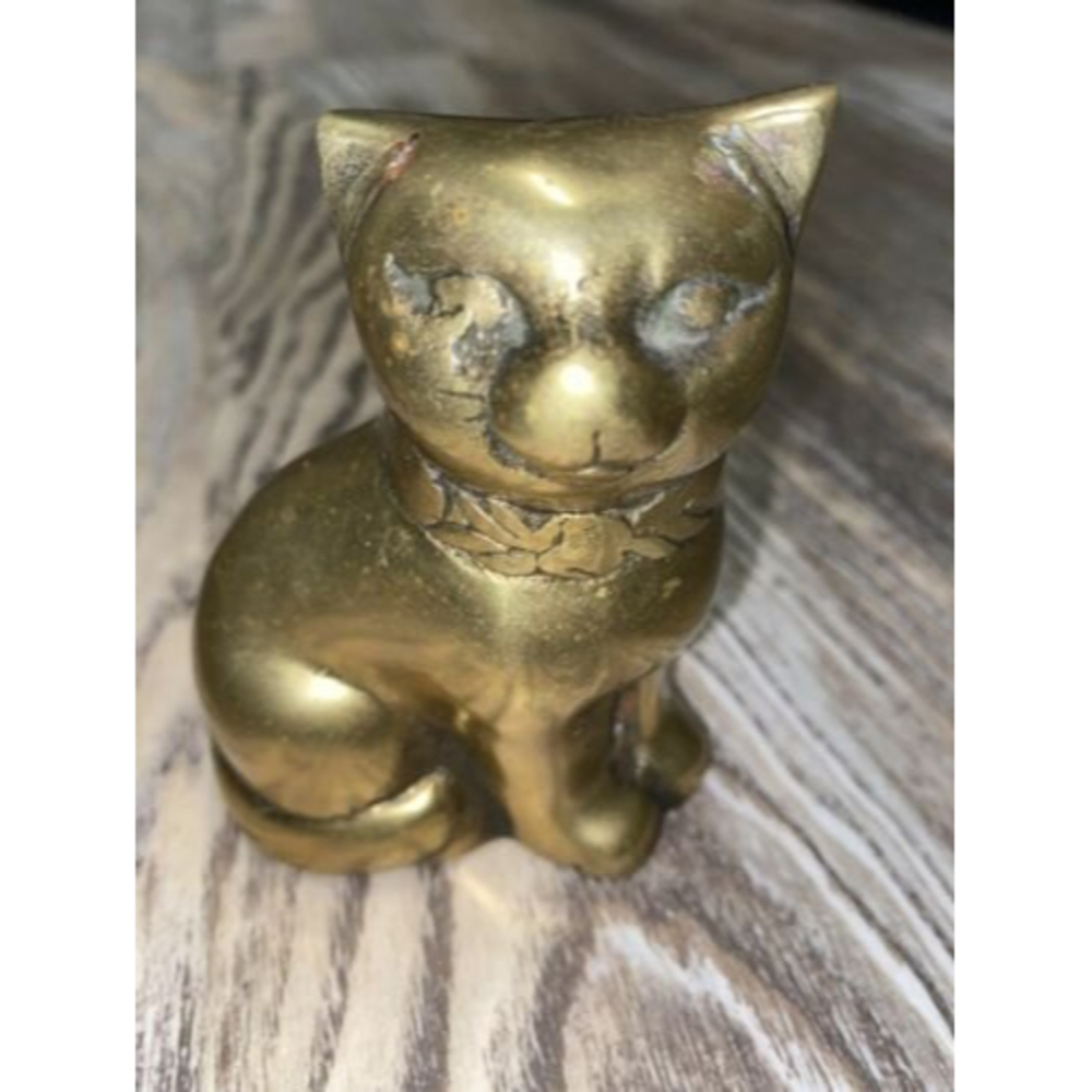 Vintage Small Brass Kitty Kitten Cat Figure Figurine Paperweight Gift 3 3/4”